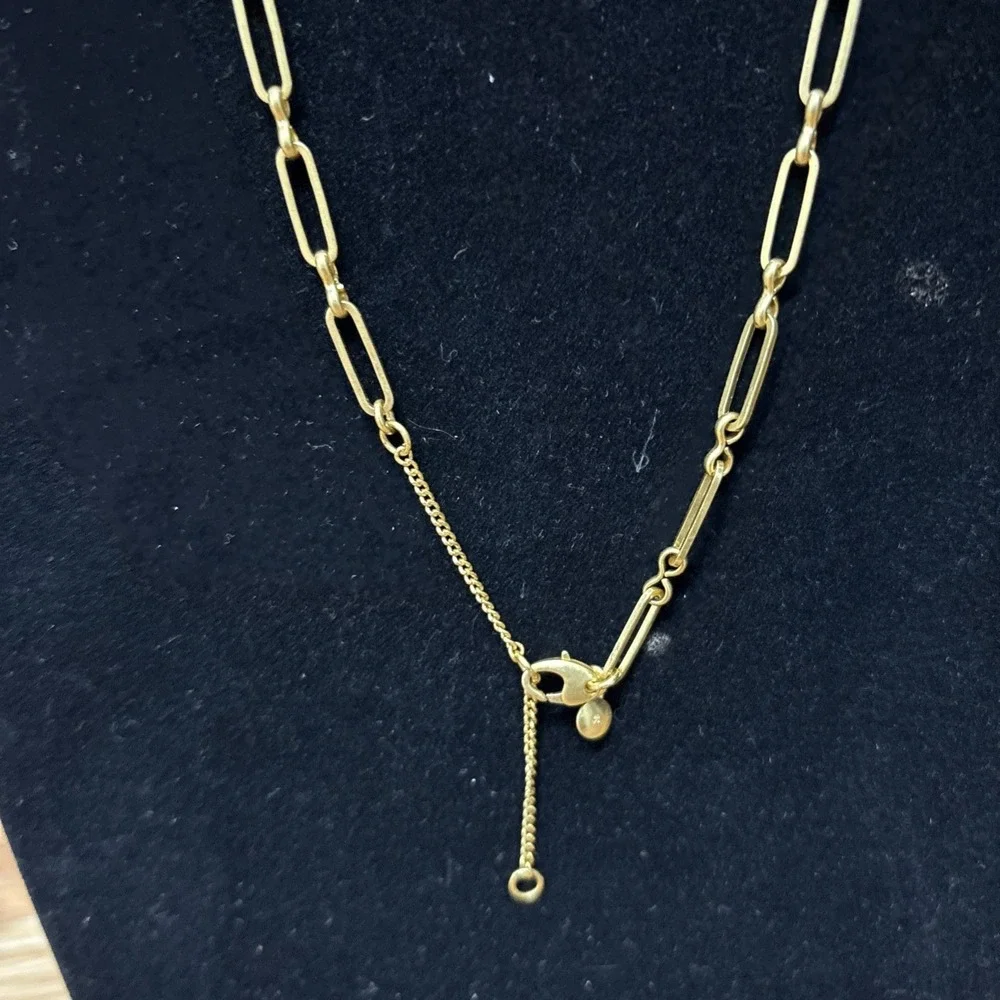 Madewell Paperclip Chain Necklace 16-18" Gold Tone Link Adjustable - Picture 2 of 5